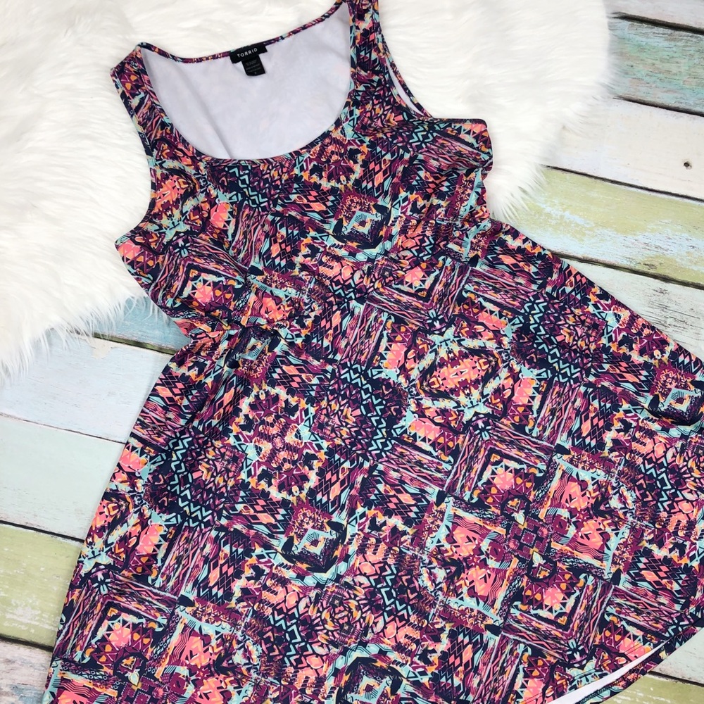 Torrid Aztec Pattern Multicolored Skater Dress 2x - image 1